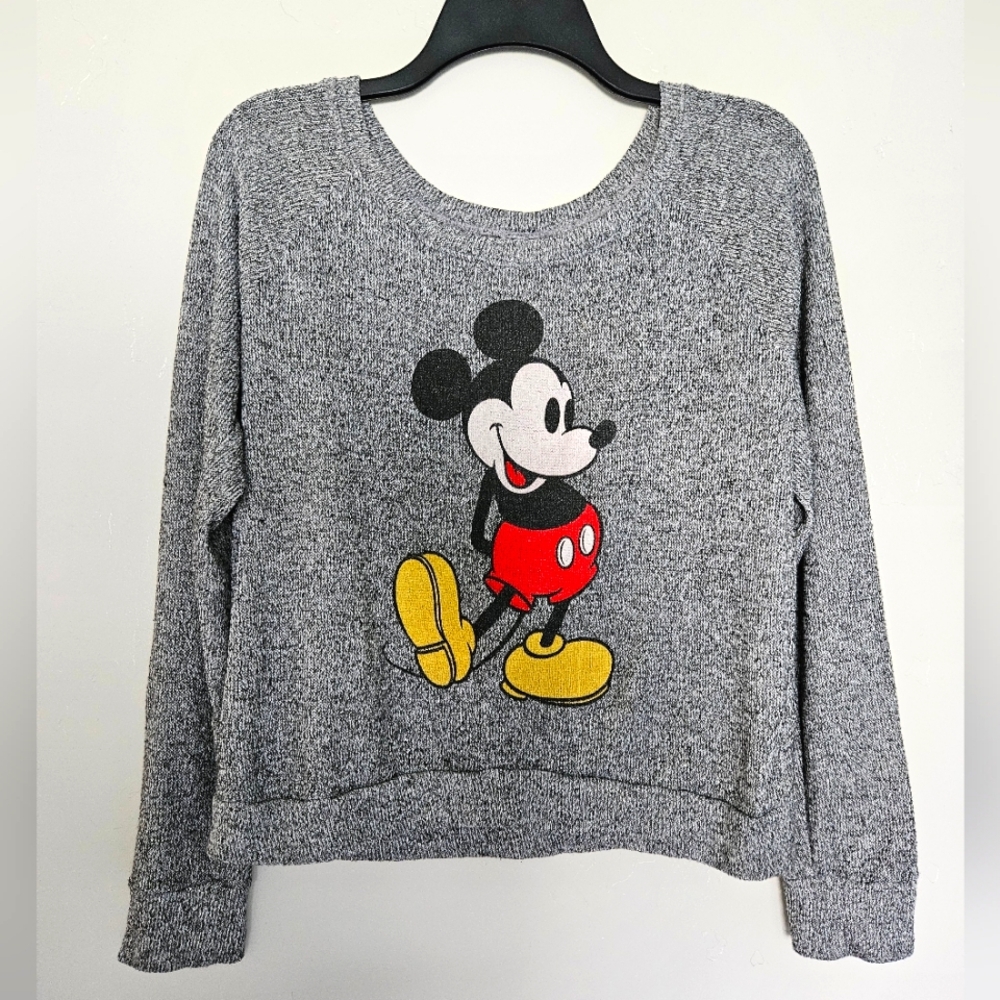 Mickey Mouse Sweater Disney Womens L Cropped Black and White Marled